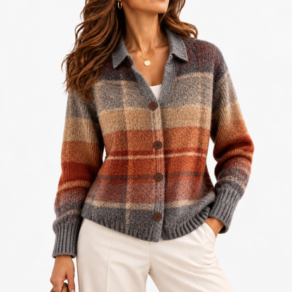Viola Plaid Button-Front Cardigan — Coffee Brown Plaid | Hudson & Wells