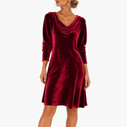 Violet Soft Cowl-Neck Mini Dress, Long Sleeve — Burgundy | Hudson & Wells