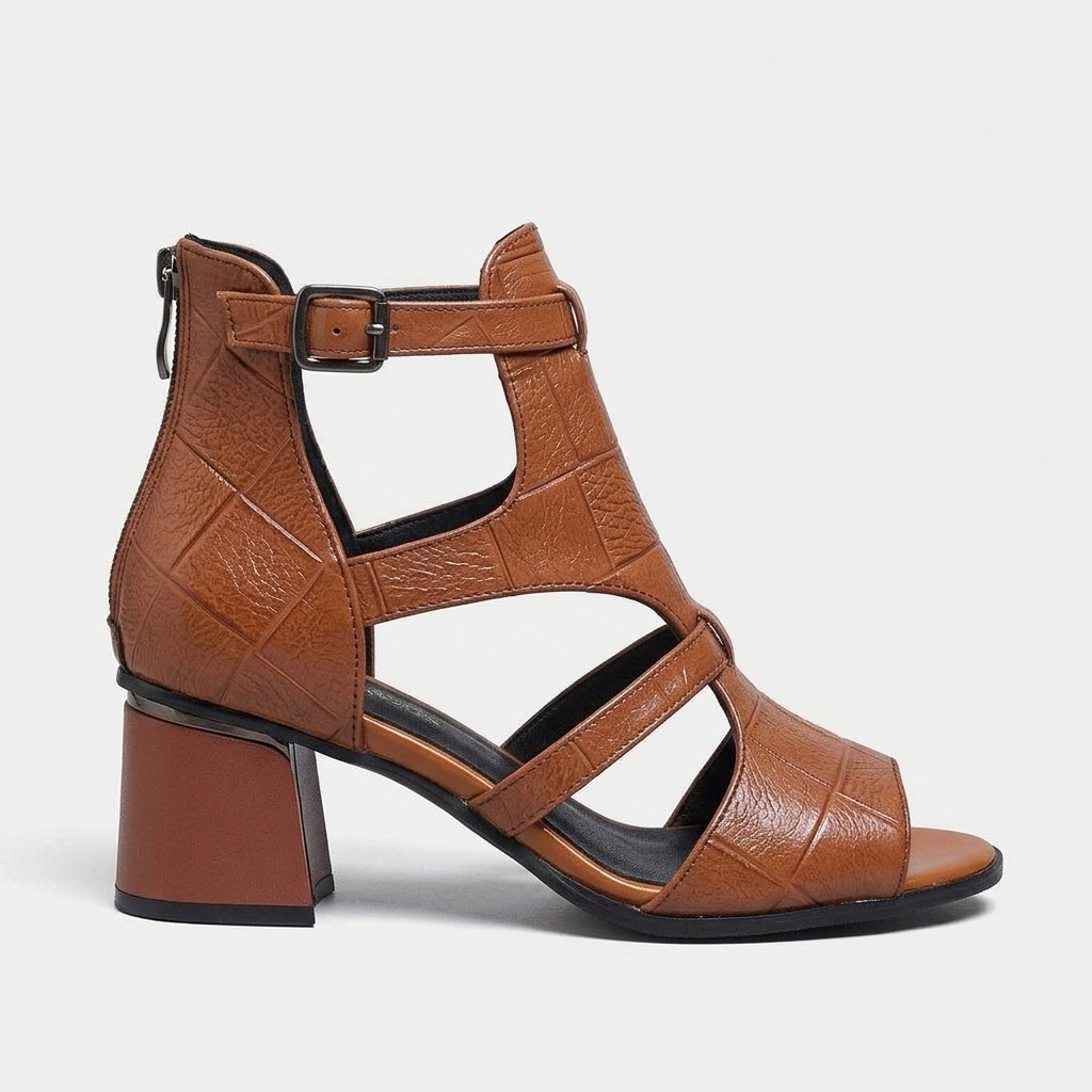 Walker Caged Block-Heel Sandal — Brown | Hudson & Wells
