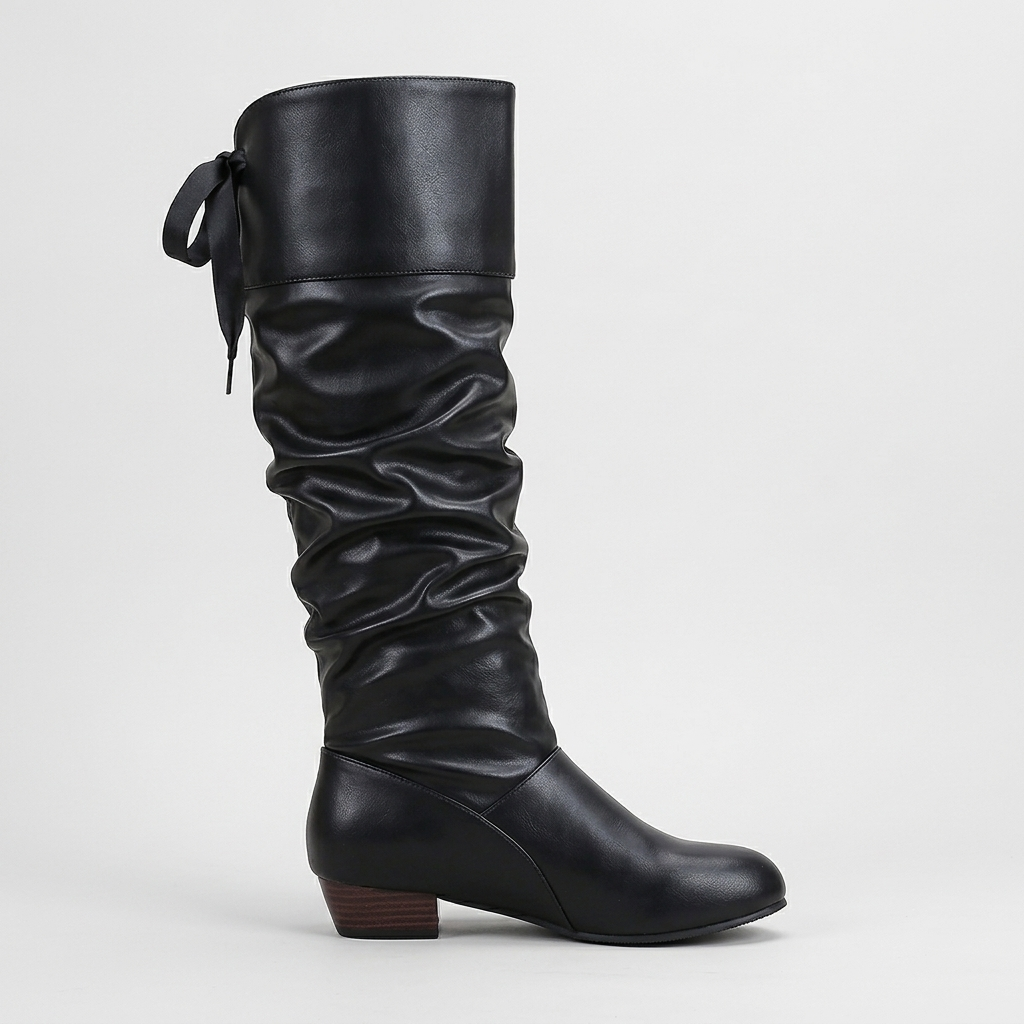 Walker Ribbon-Tie Slouch Boot — Black | Hudson & Wells