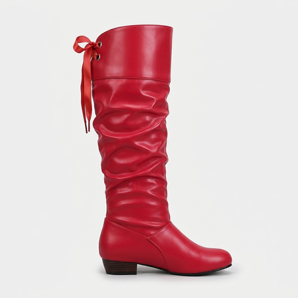 Walker Ribbon-Tie Slouch Boot — Red | Hudson & Wells