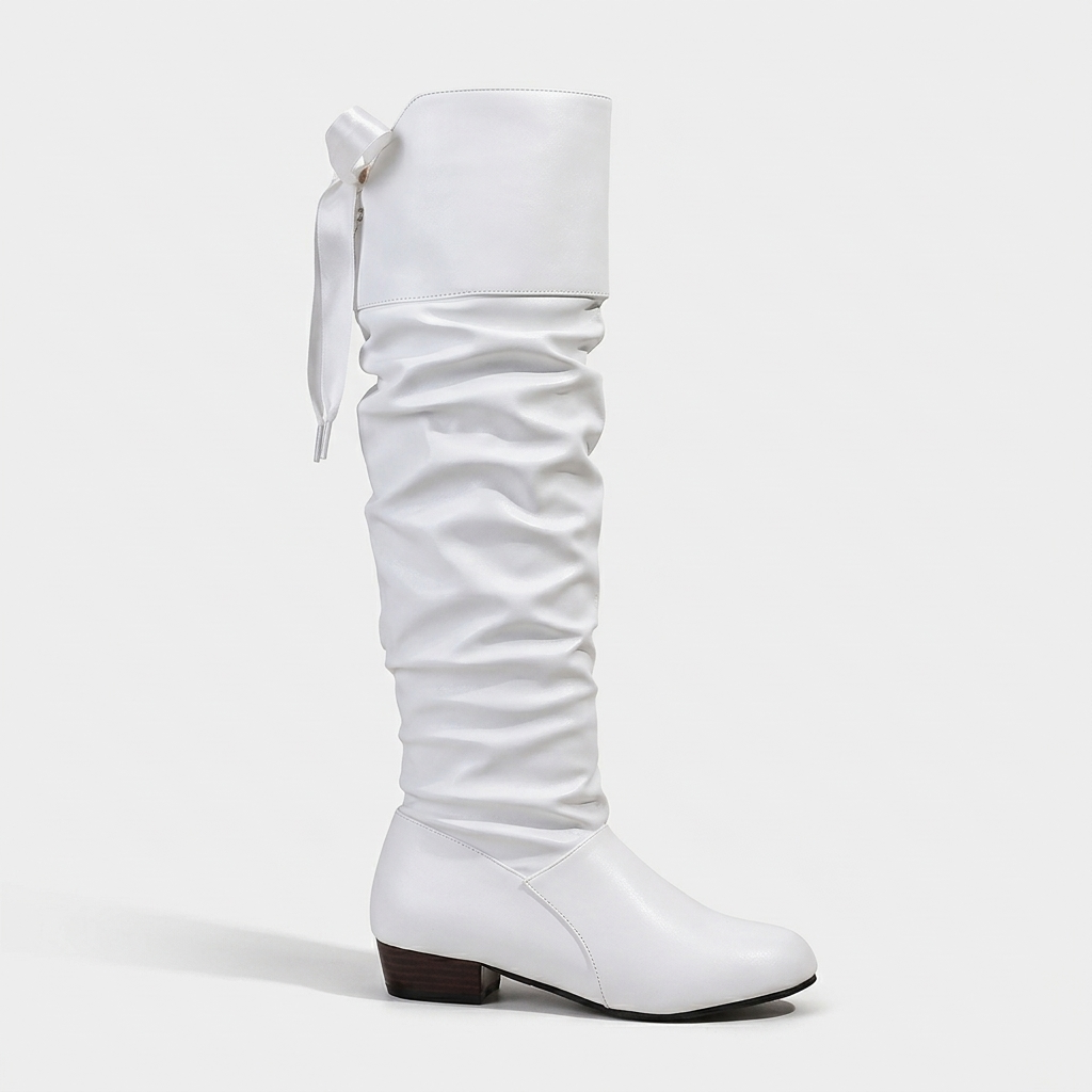 Walker Ribbon-Tie Slouch Boot — White | Hudson & Wells