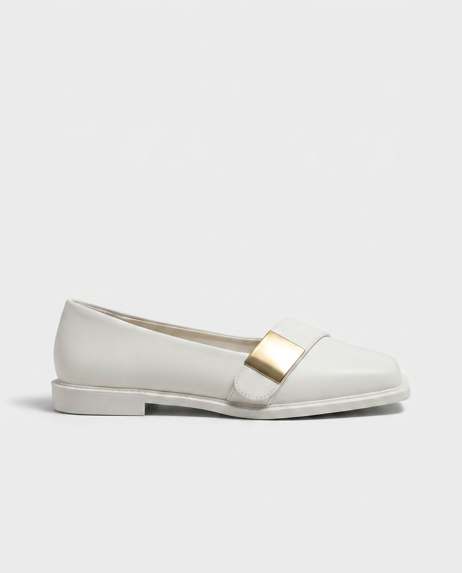 Wesley Square-Toe Loafer — White | Hudson & Wells
