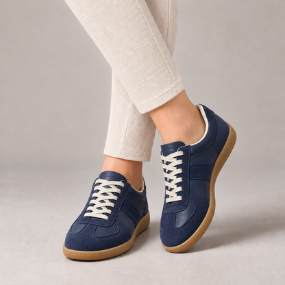 Willa Genuine Leather Sneakers, Rounded Toe — Blue (Dx ) | Hudson & Wells
