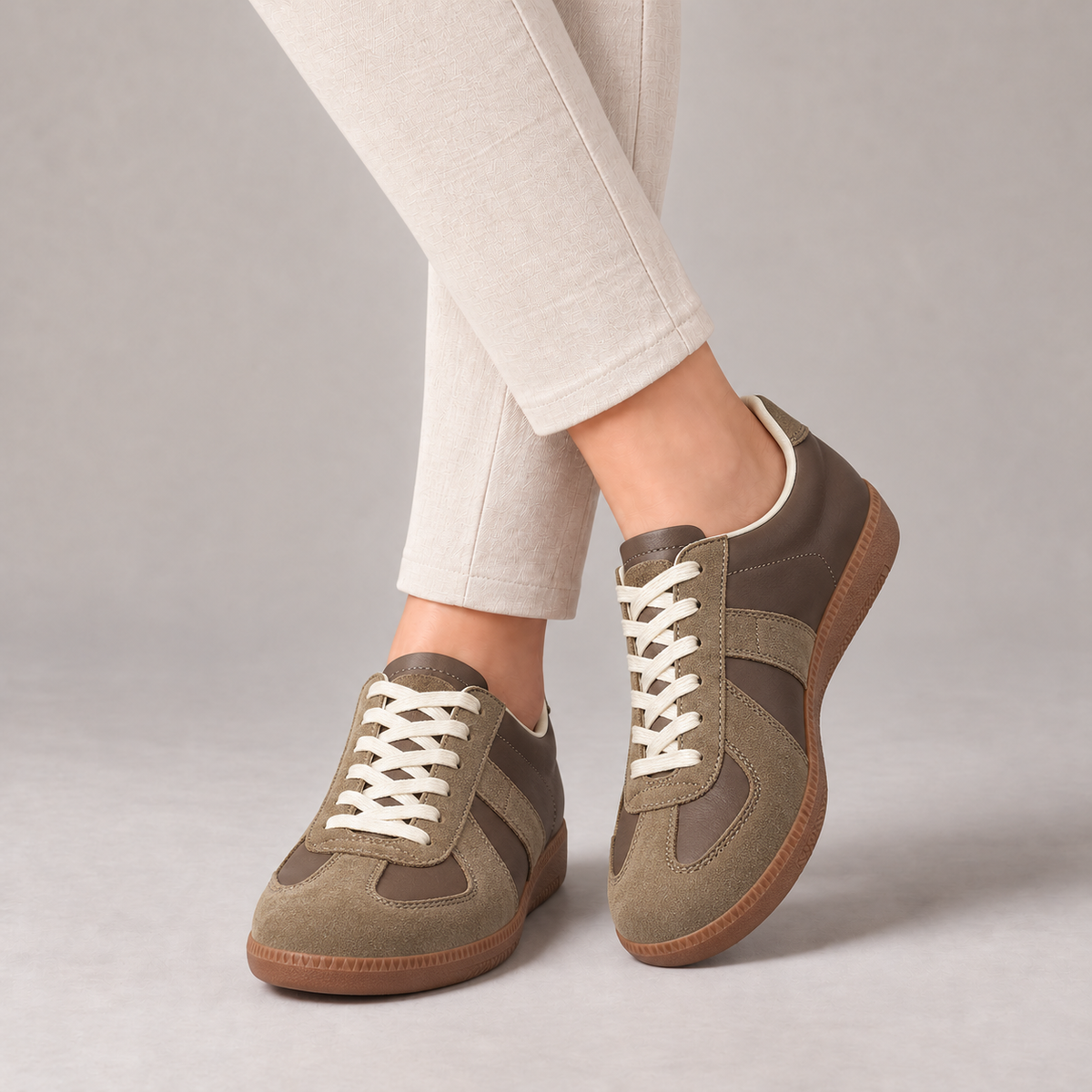 Willa Genuine Leather Sneakers, Rounded Toe — Coffee (Dx ) | Hudson & Wells