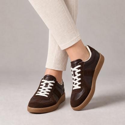 Willa Genuine Leather Sneakers, Rounded Toe — Dark Brown (Dx 36 48) | Hudson & Wells