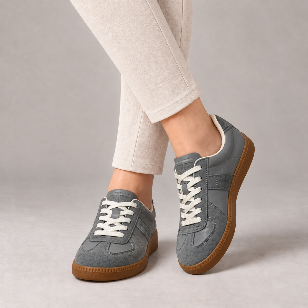 Willa Genuine Leather Sneakers, Rounded Toe — Gray (Dx 36 48) | Hudson & Wells