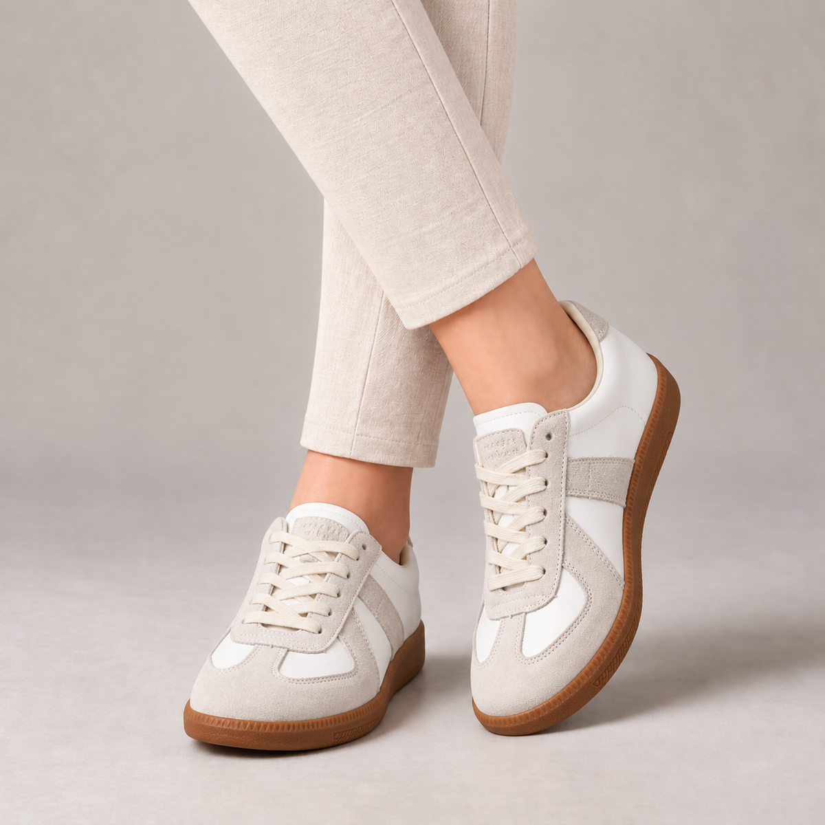 Willa Genuine Leather Sneakers, Rounded Toe — Off White (Dx 36 48) | Hudson & Wells