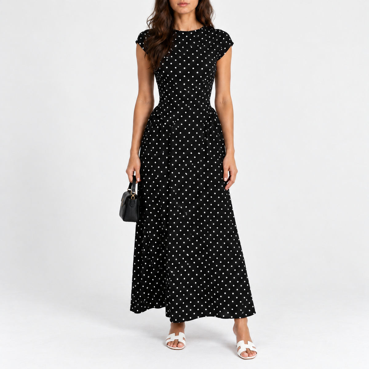 Winnie Stretch Polka Dot Dress, Cap Sleeve | Hudson & Wells