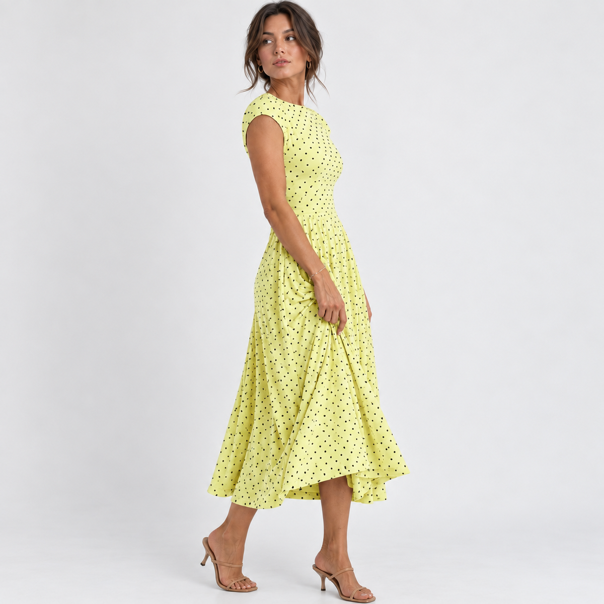 Winnie Stretch Polka Dot Dress, Cap Sleeve | Hudson & Wells