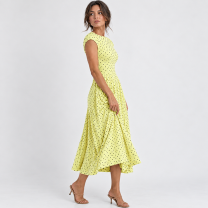 Winnie Stretch Polka Dot Dress, Cap Sleeve | Hudson & Wells