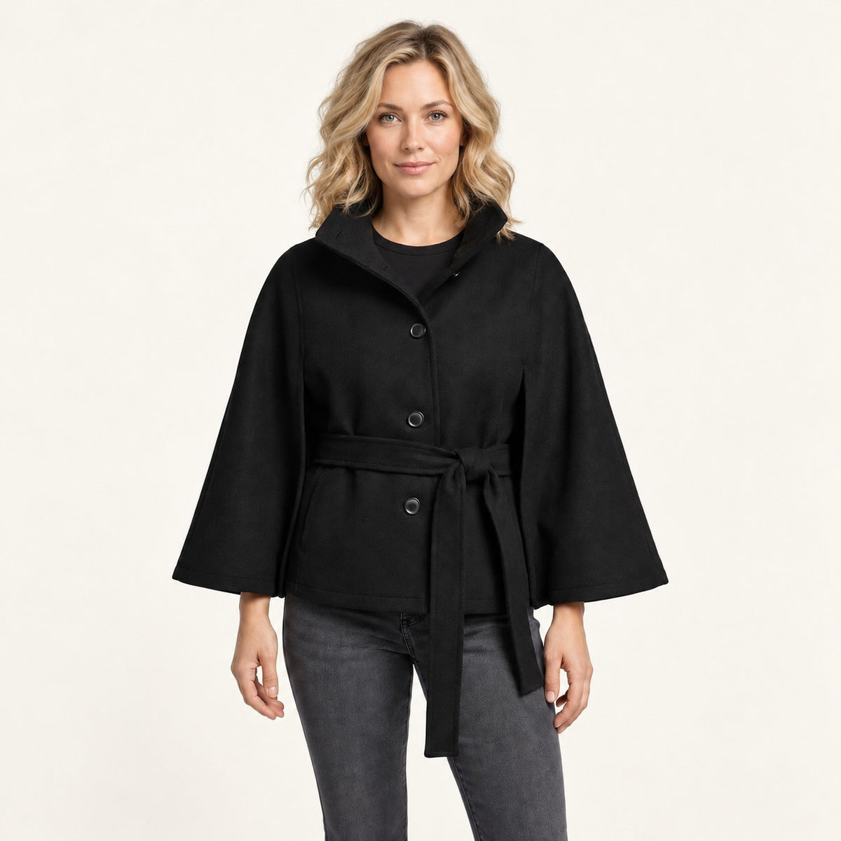 Winona Belted Wrap Jacket, Stand Collar | Hudson & Wells