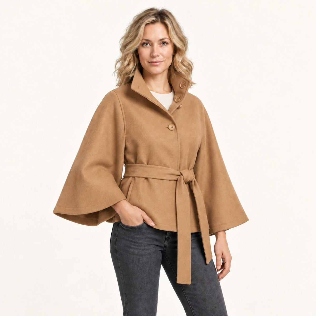 Winona Belted Wrap Jacket, Stand Collar | Hudson & Wells