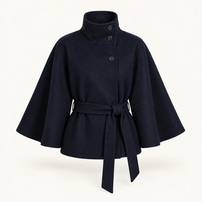 Winona Belted Wrap Jacket, Stand Collar — Blau | Hudson & Wells