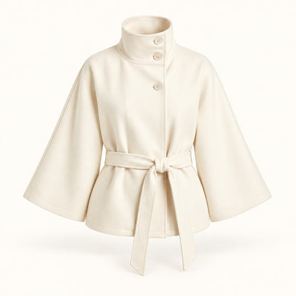 Winona Belted Wrap Jacket, Stand Collar — Weiss | Hudson & Wells
