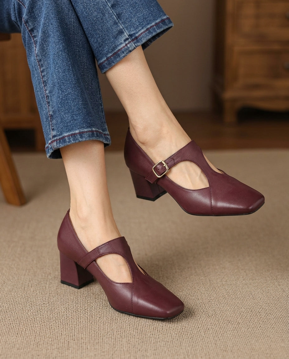 Veyla Square-Toe Genuine Leather Heels - lifestyle 7