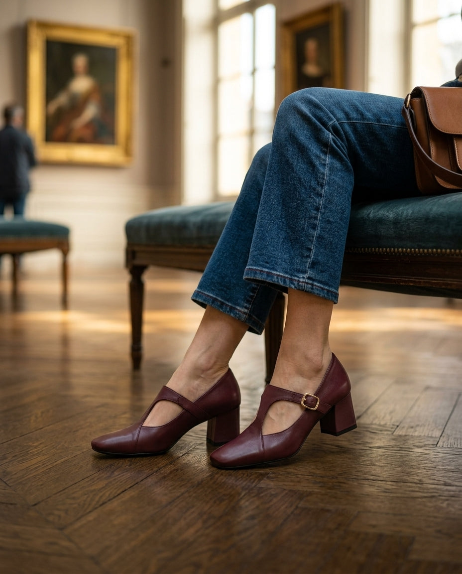 Veyla Square-Toe Genuine Leather Heels - lifestyle 10