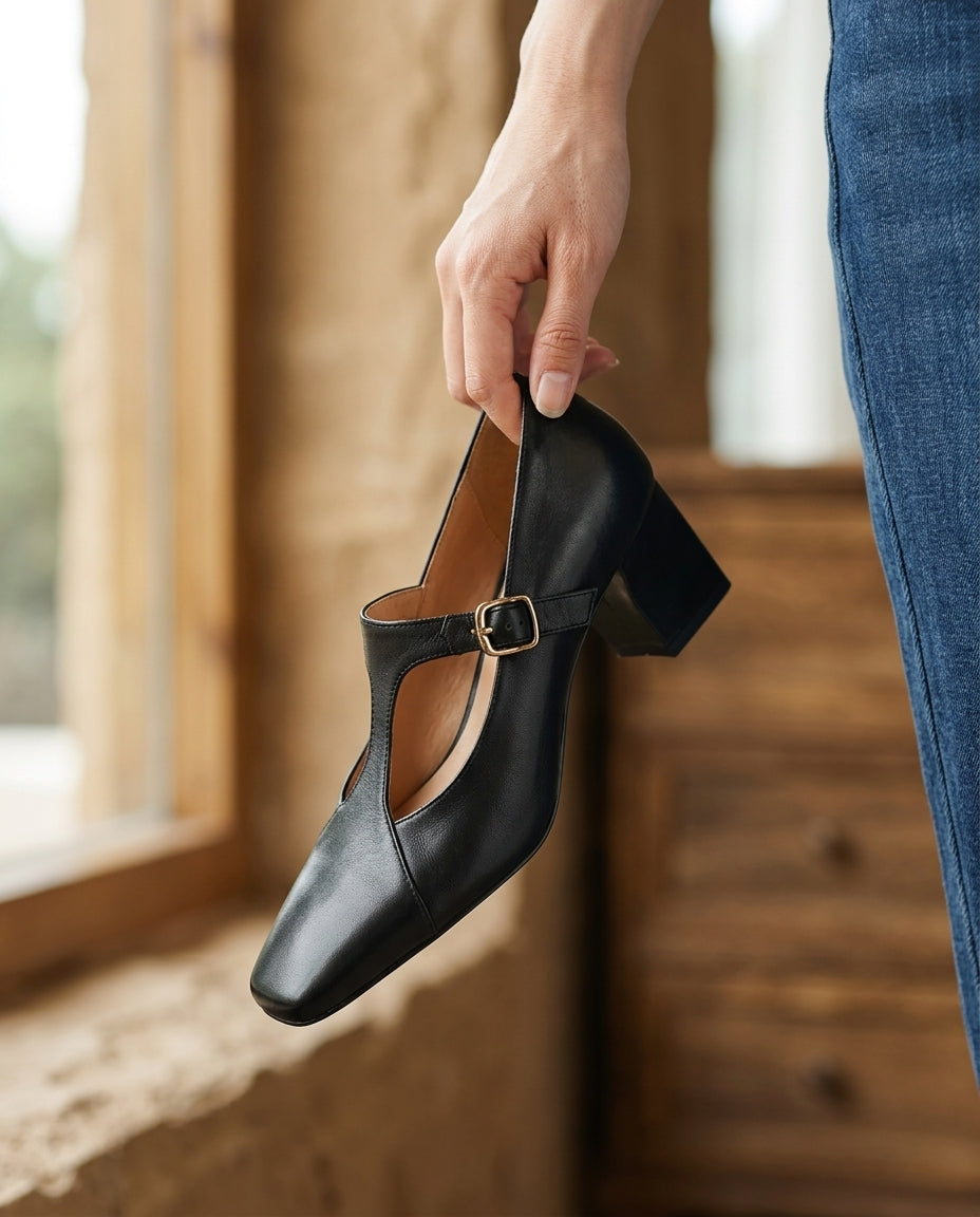 Veyla Square-Toe Genuine Leather Heels - lifestyle 9