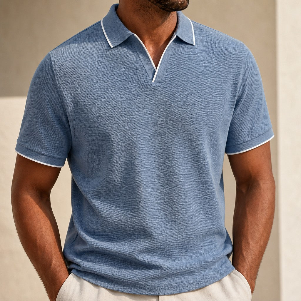 AI square production - Wells Textured Polo - worn-model-chest-crop